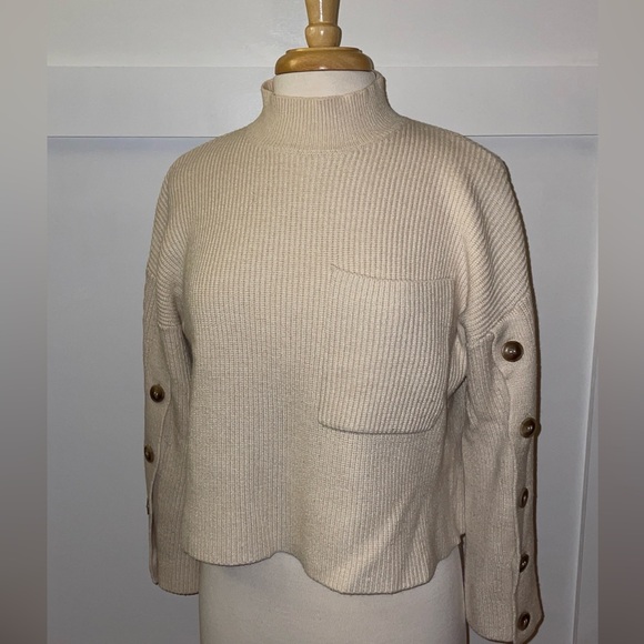 MANGO // cream ivory button detail mockneck sweater rib knit pocket - Picture 5 of 15